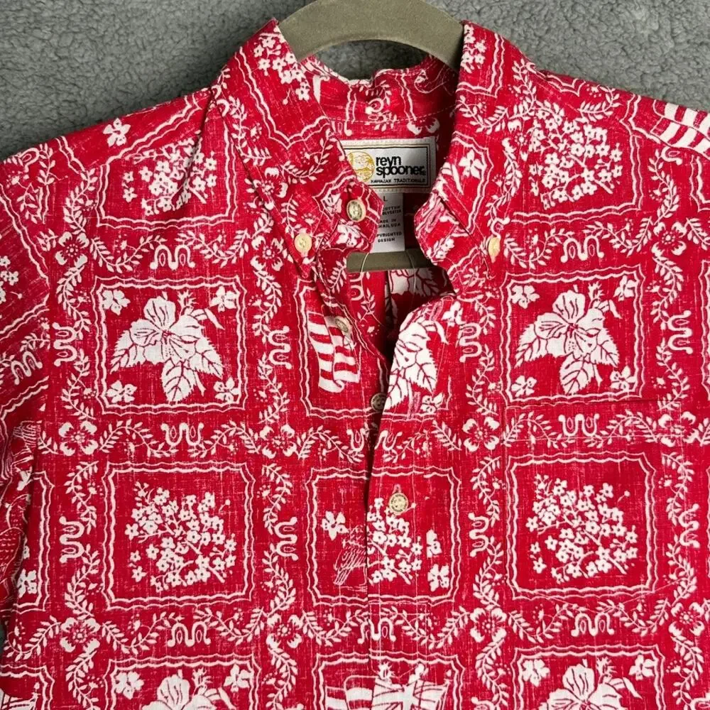 VTG Reyn Spooner Lahaina Sailor Youth Boys Large Shirt 1/4 Button Up Red White